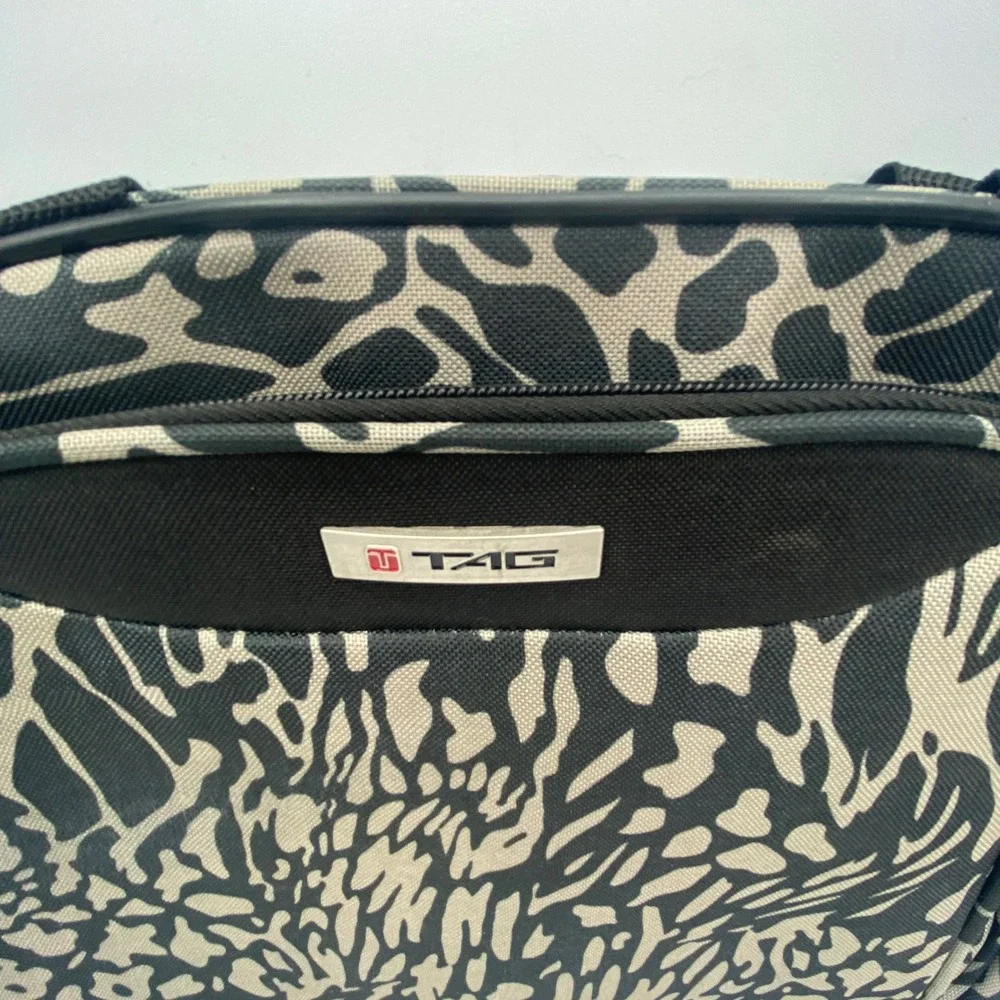 TAG Small Messenger Bag Grey Black Animal Print Canvas Crossbody